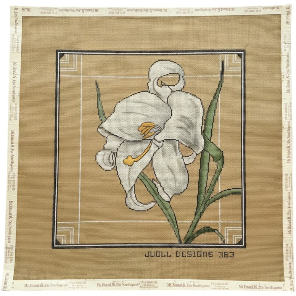 Juell Designs Needlepoint Canvas 363 White Iris Mesh Camel 10.25" Vintage 1980s